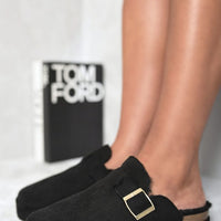 Platform Clogs in Beige with Faux Fur Lining