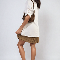 White open-front cardigan with cuffed rolled sleeves and side ruching detail
