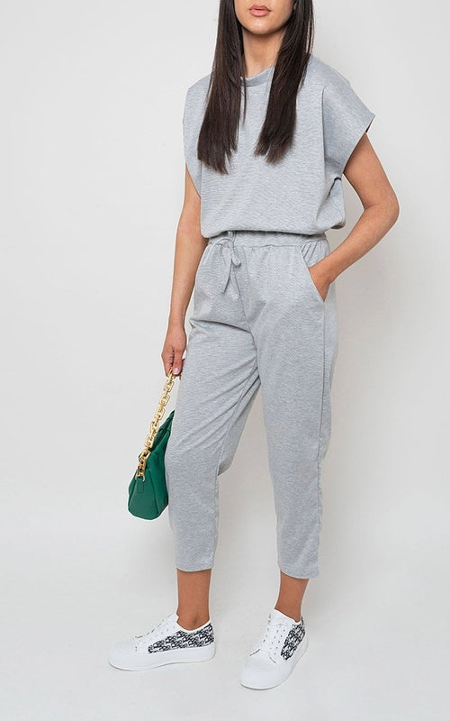 Loungewear Set in Grey with Boxy Top and Cropped Trousers