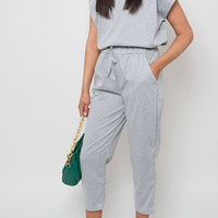 Loungewear Set in Grey with Boxy Top and Cropped Trousers