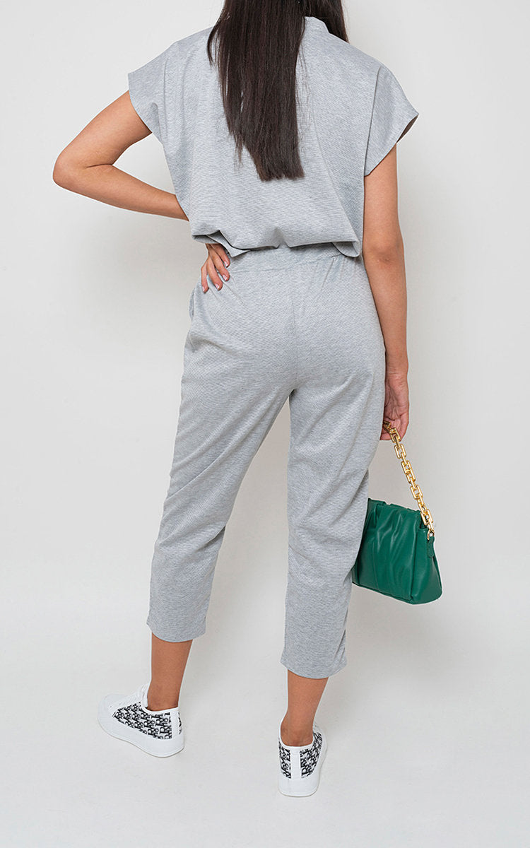 Loungewear Set in Grey with Boxy Top and Cropped Trousers