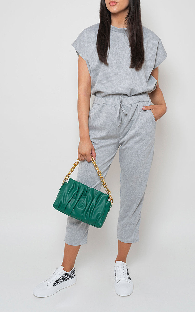 Loungewear Set in Grey with Boxy Top and Cropped Trousers
