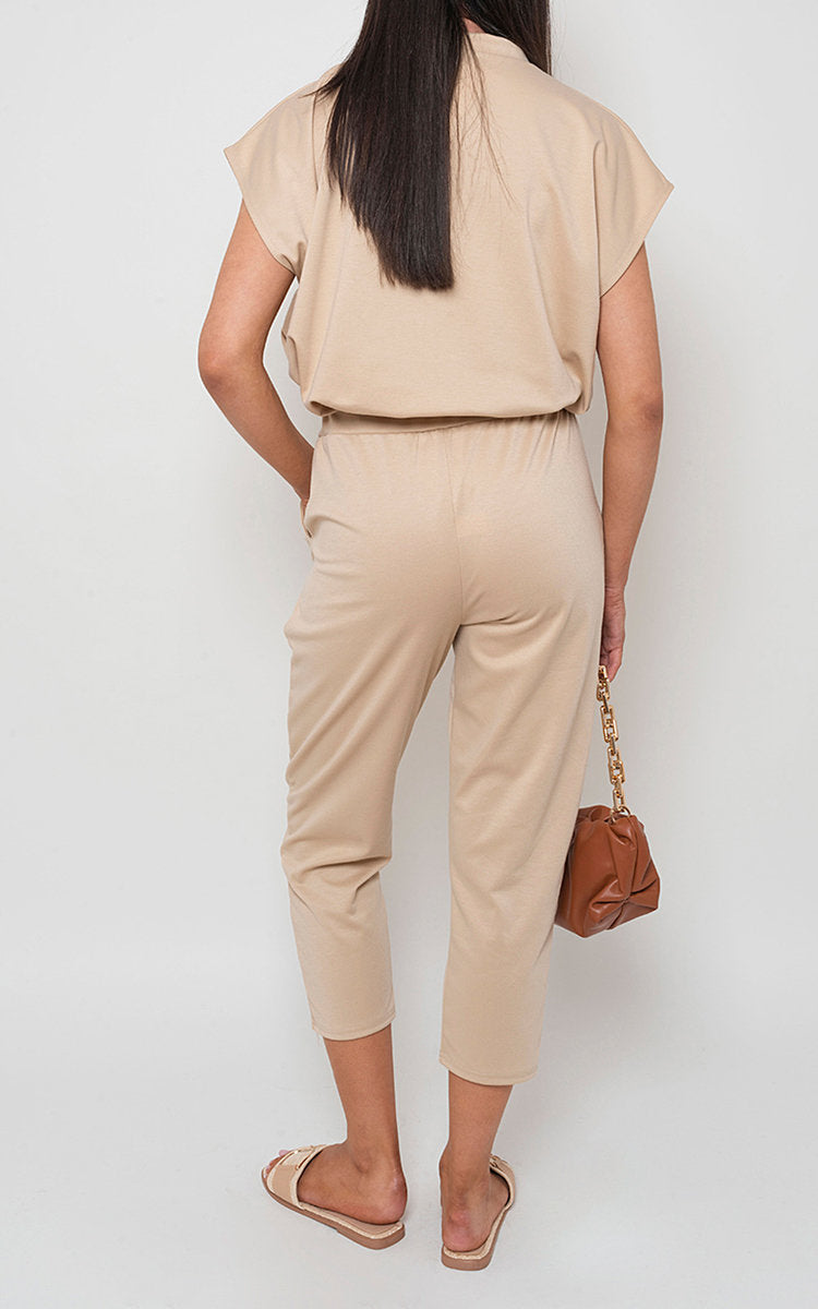 Loungewear Set in Grey with Boxy Top and Cropped Trousers