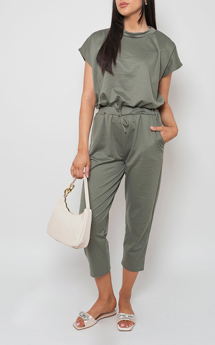 Loungewear Set in Grey with Boxy Top and Cropped Trousers