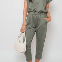 Loungewear Set in Grey with Boxy Top and Cropped Trousers