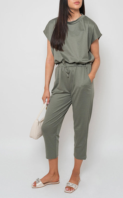 Loungewear Set in Grey with Boxy Top and Cropped Trousers