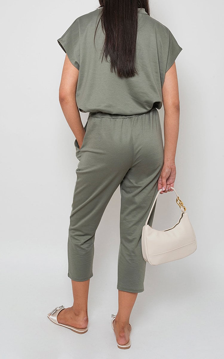 Loungewear Set in Grey with Boxy Top and Cropped Trousers