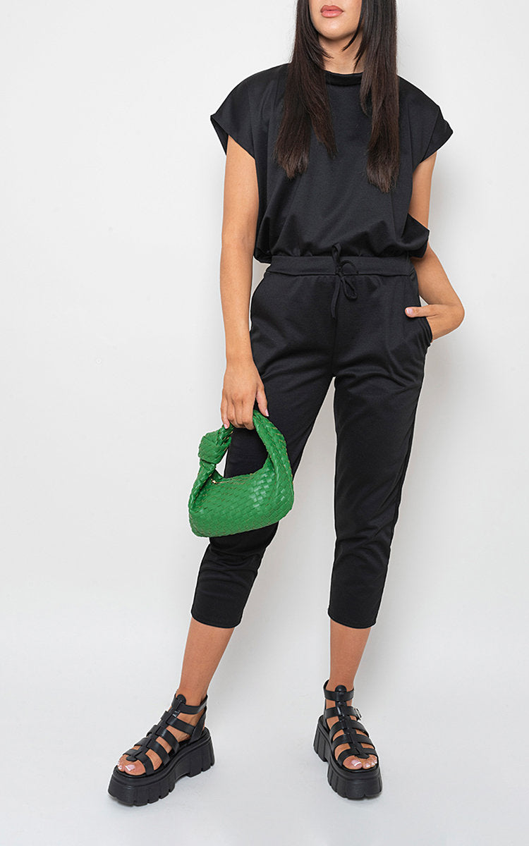 Loungewear Set in Grey with Boxy Top and Cropped Trousers