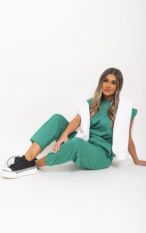 Loungewear Set in Grey with Boxy Top and Cropped Trousers
