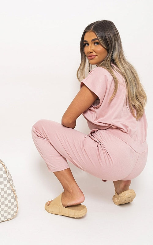 Loungewear Set in Grey with Boxy Top and Cropped Trousers