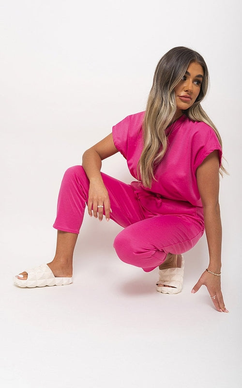 Loungewear Set in Grey with Boxy Top and Cropped Trousers