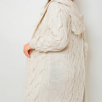 Hooded Cardigan in Fuchsia with Chunky Cable Knit