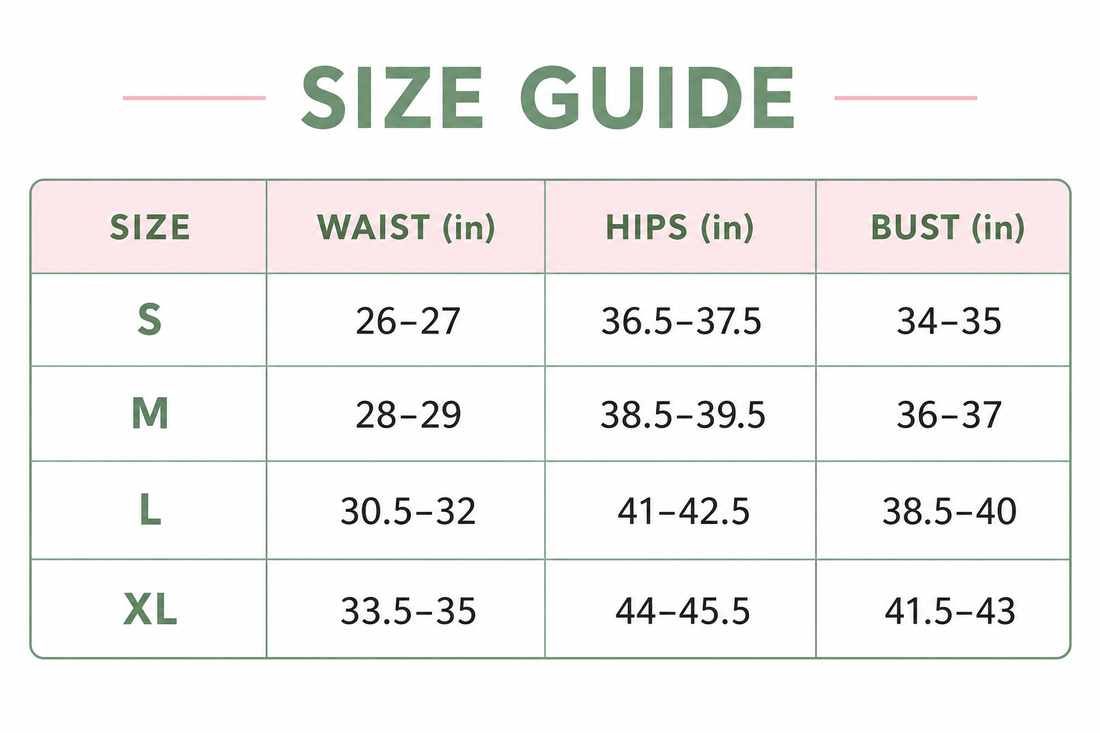 Size guide chart showing waist, hips, and bust measurements for one-piece swimsuit