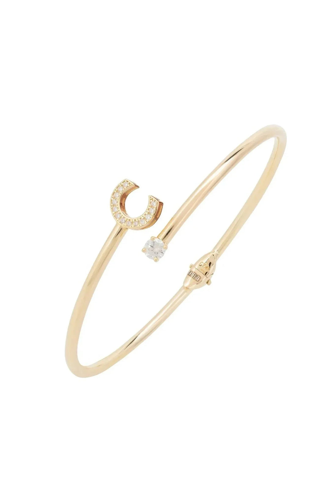 Gold bangle bracelet with pavé C initial and crystal accents