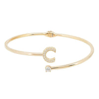 Gold initial C bangle bracelet with pavé crystals and open wrap design