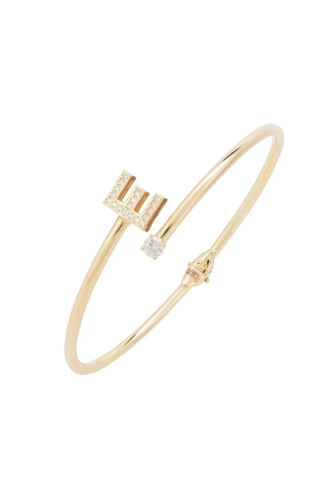 Gold-tone initial E bangle bracelet with square crystal accents