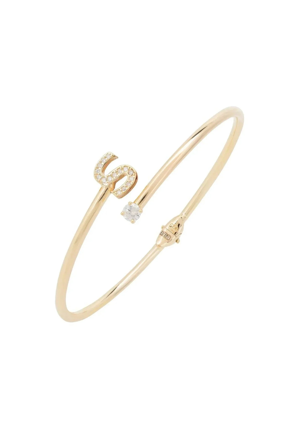 Gold-tone initial S bangle with diamond-like crystal accents