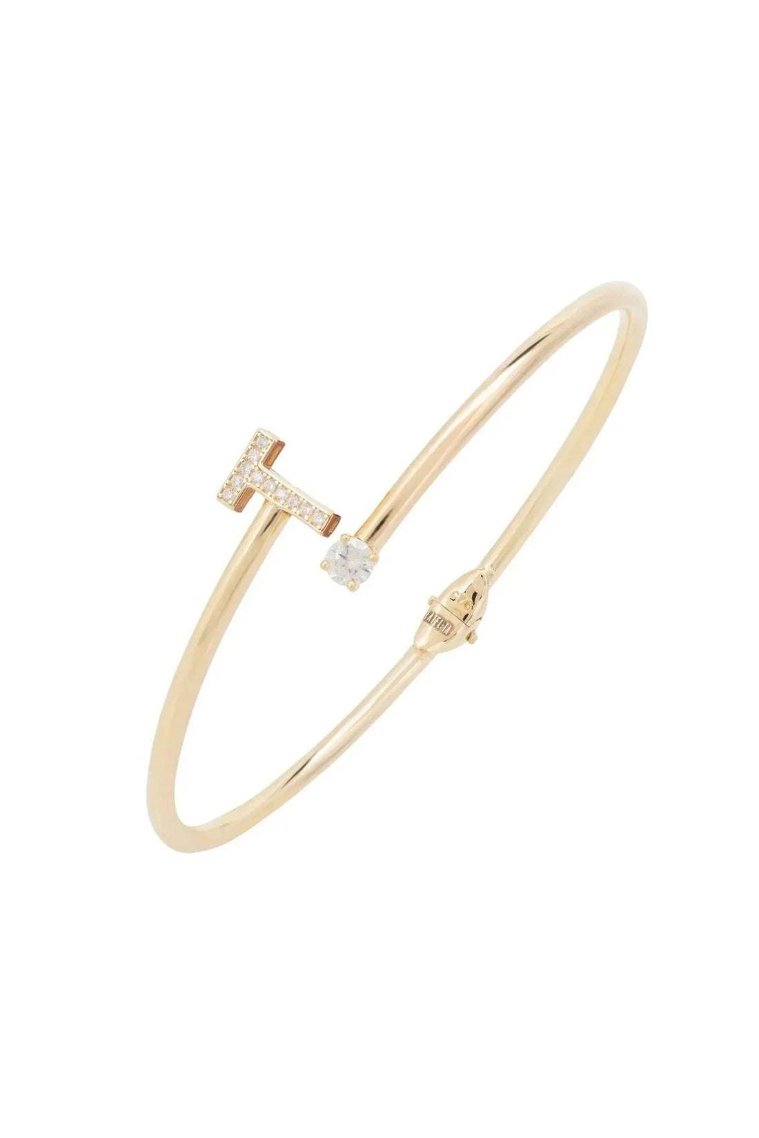 Gold-tone bangle bracelet with initial T charm and small crystal accents