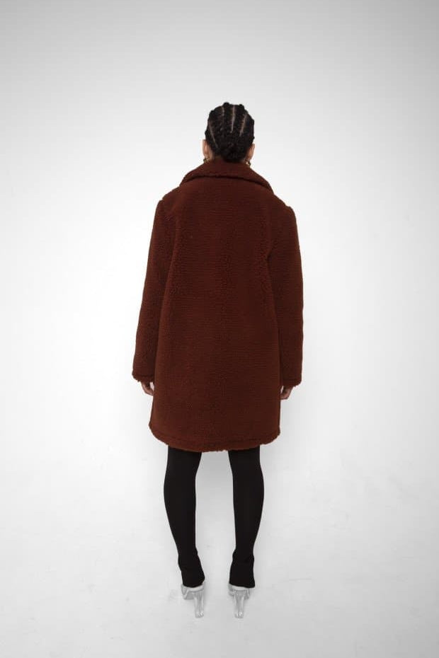 Oversized Teddy Coat with Lapels and Popper Fastening