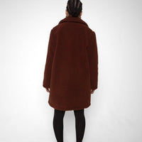 Oversized Teddy Coat with Lapels and Popper Fastening