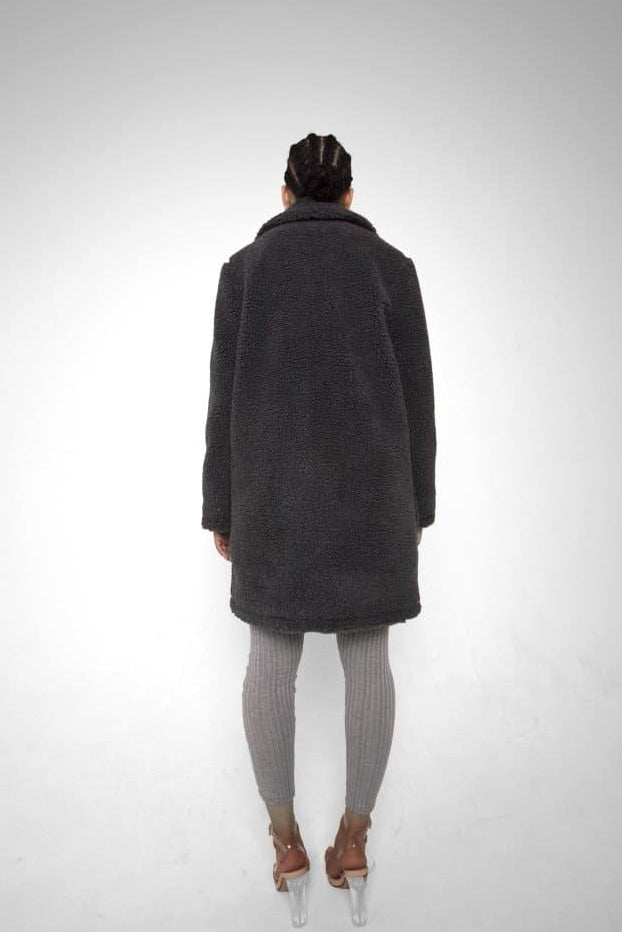 Oversized Teddy Coat with Lapels and Popper Fastening