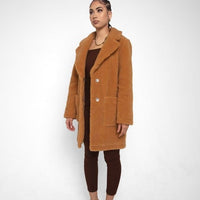 Oversized Teddy Coat with Lapels and Popper Fastening
