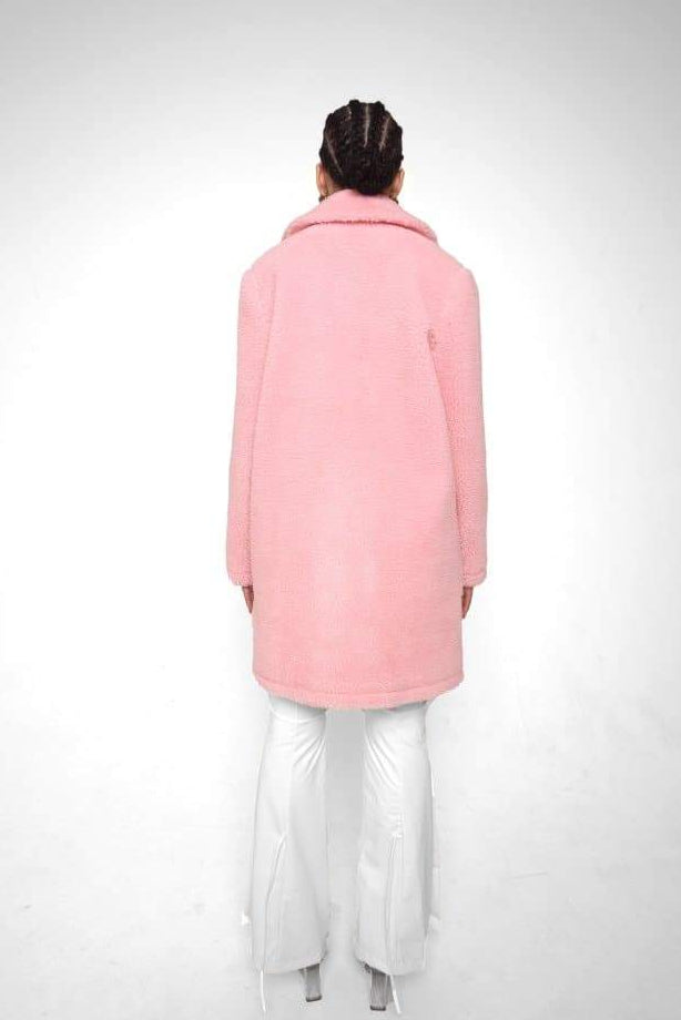 Oversized Teddy Coat with Lapels and Popper Fastening