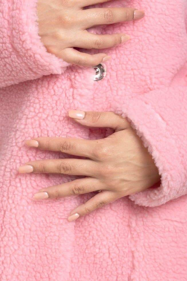 Oversized Teddy Coat with Lapels and Popper Fastening