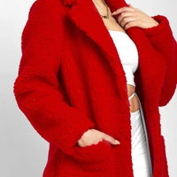 Oversized Teddy Coat with Lapels and Popper Fastening