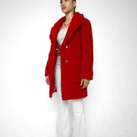 Oversized Teddy Coat with Lapels and Popper Fastening