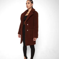 Oversized Teddy Coat with Lapels and Popper Fastening