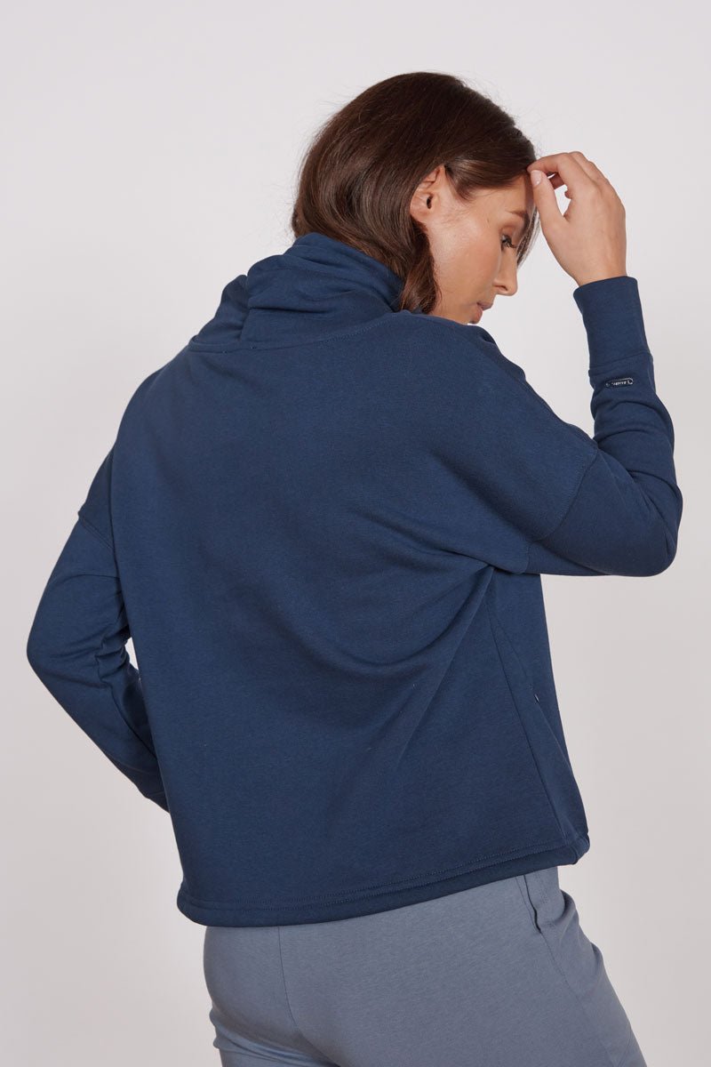 Evelyn Navy Cowl Neck Pullover Top-3