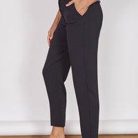 Black high-waist tapered trousers with side seam detail