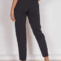 Black high-waist tapered trousers, cropped hem, side view