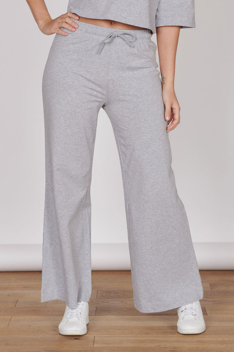 Grey marl wide-leg lounge trousers with drawstring waistband
