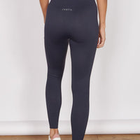 High-waist navy seamless leggings, full-length with a streamlined, smooth look.