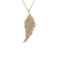 Gold angel wing pendant necklace on thin chain with crystal-like sparkle
