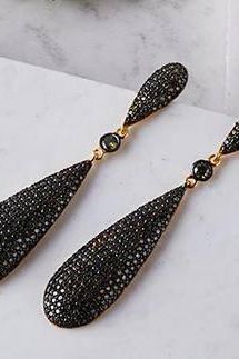 Latelita long drop earrings with emerald green CZ teardrop drops