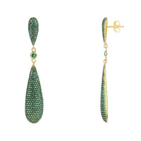 Latelita emerald green CZ long drop earrings with teardrop and round details