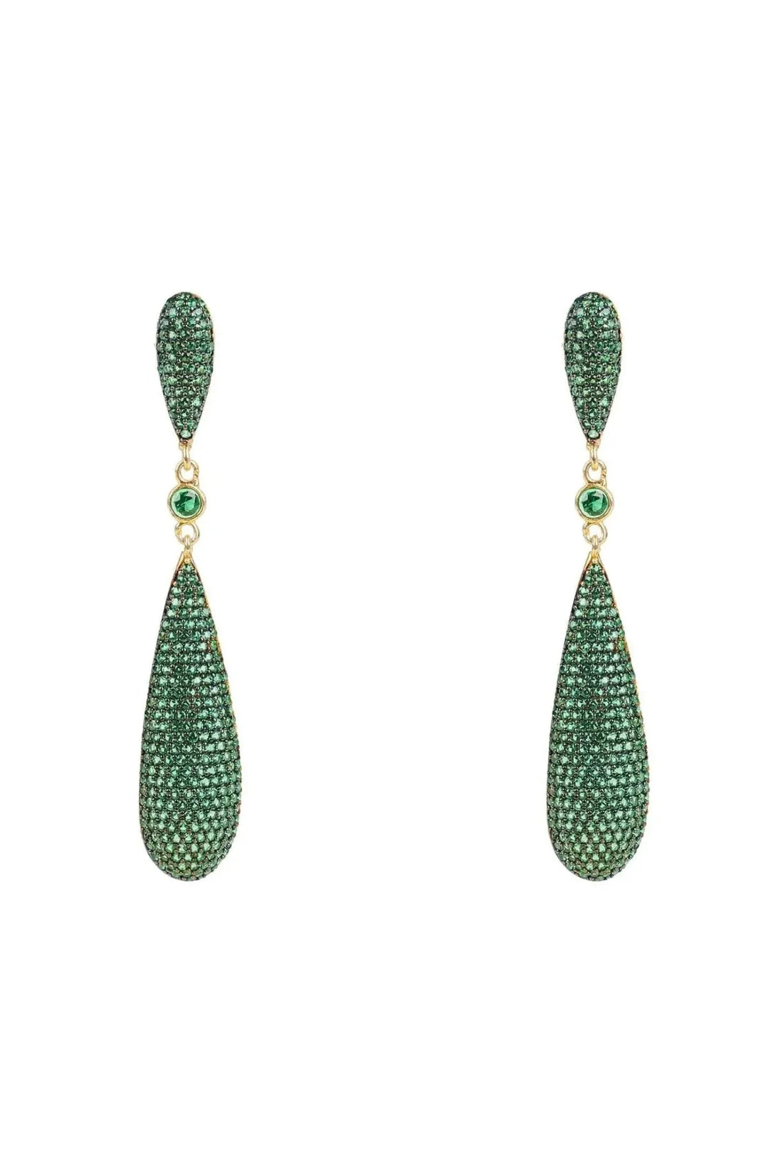 Latelita emerald green CZ long drop earrings, teardrop pair
