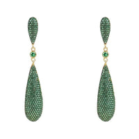 Latelita emerald green CZ long drop earrings, teardrop pair