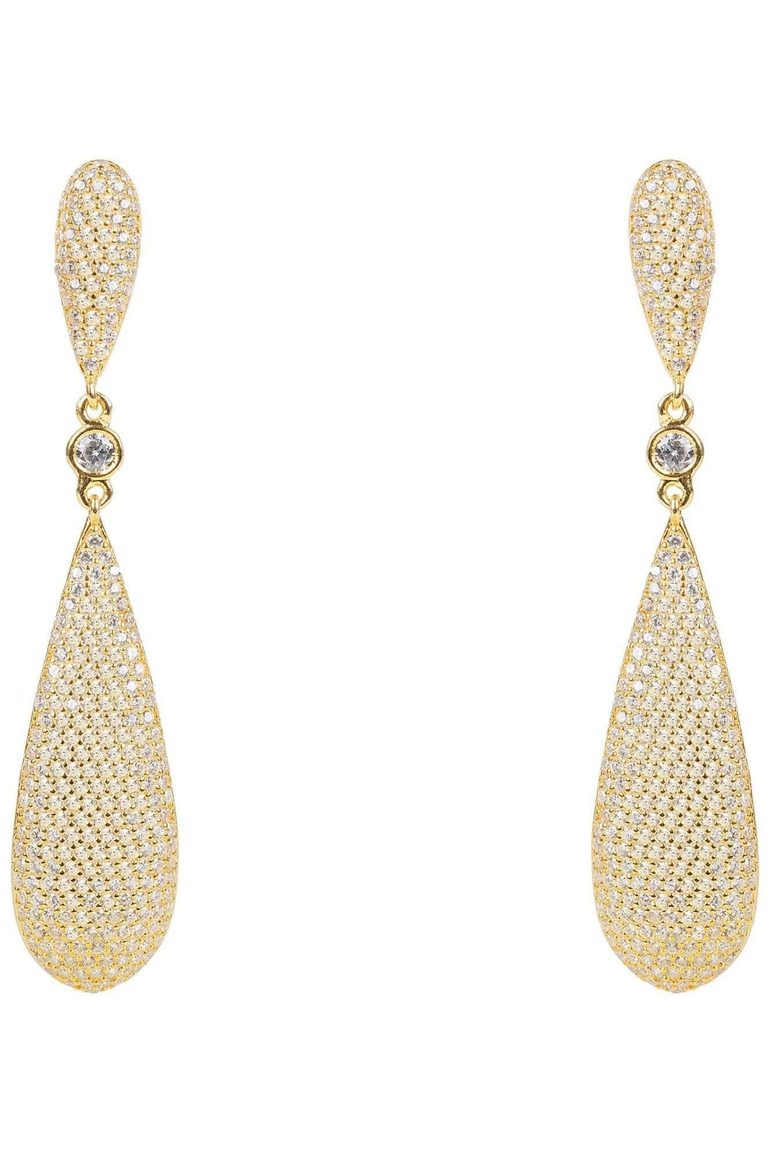 Latelita long gold drop earrings with teardrop pavé accents