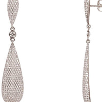Silver rhinestone teardrop drop earrings, side view with stud post backing