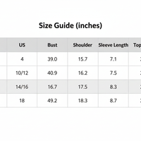 Size guide table for women’s letter graphic round neck short sleeve T-shirt