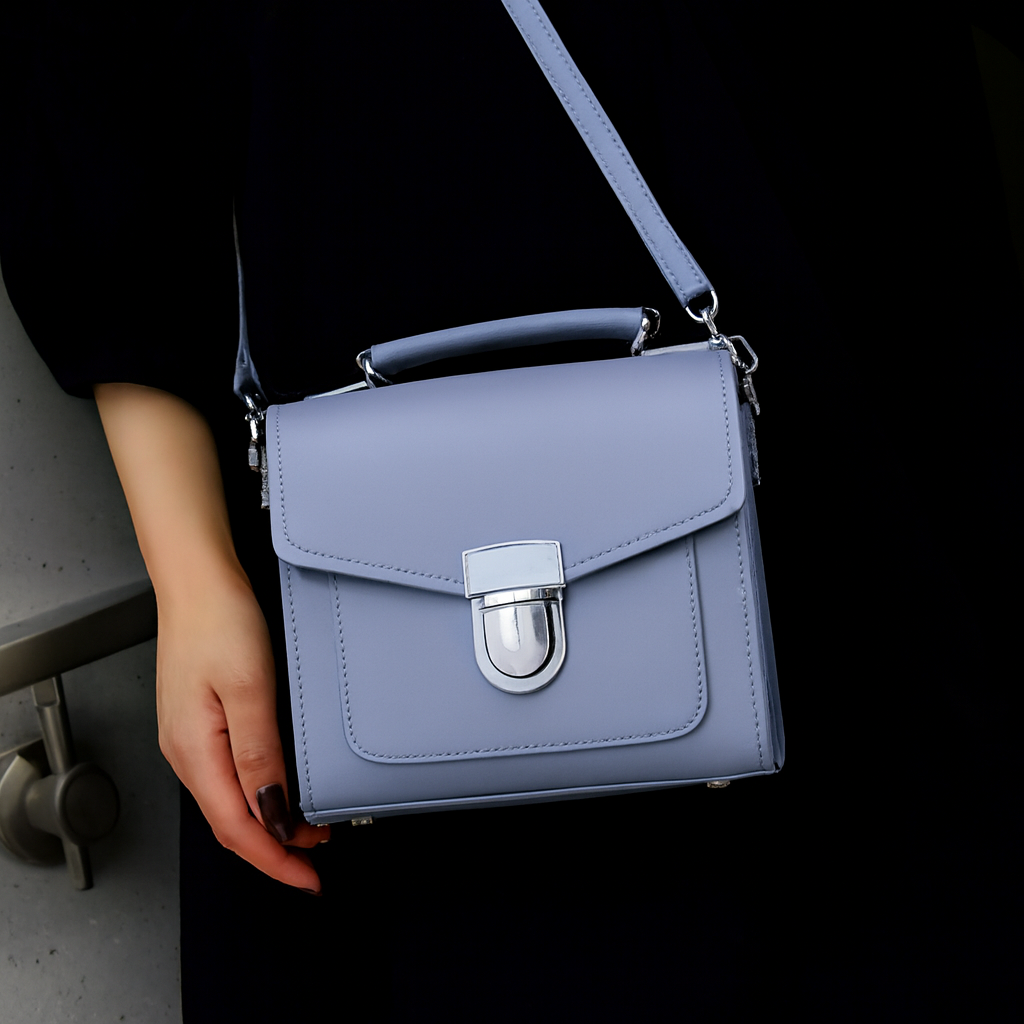 Handmade Leather Sugarcube Handbag - Lilac Grey-1