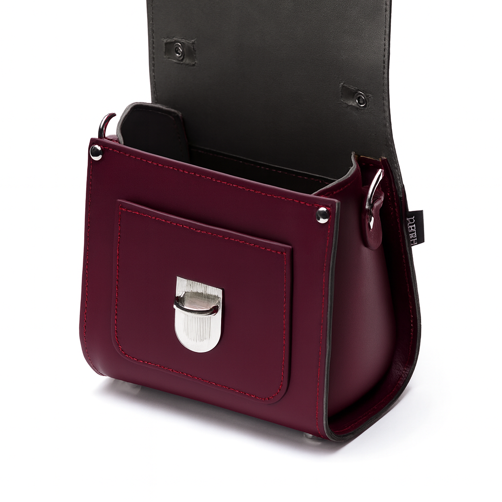 Handmade Leather Sugarcube Handbag - Marsala Red-3