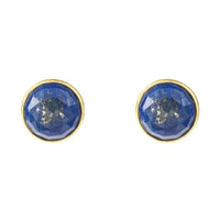 Gold lapis lazuli round stud earrings with blue gemstone centers