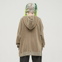 Washed Slit Hem Turtleneck Unisex Hoodie S-XL