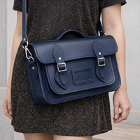 Leather School Satchel - Navy Blue-4