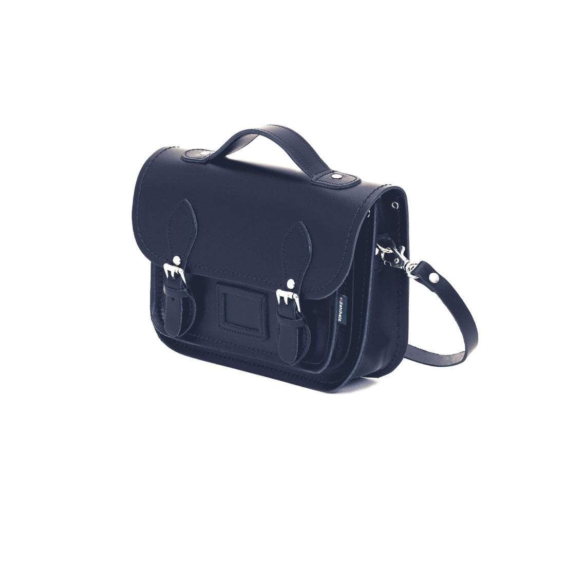 Leather Midi Satchel - Navy-2